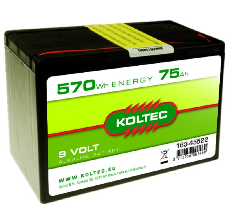 Batterij 9 volt 570 WH 75 AH, Alkalin
